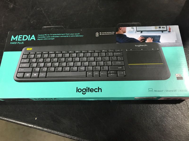 Photo 2 of Logitech K400 Plus Wireless Touch With Easy Media Control and Built-in Touchpad, HTPC Keyboard for PC-connected TV, Windows, Android, Chrome OS, Laptop, Tablet - Black PLUS Floral