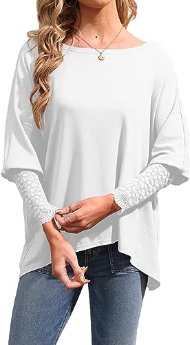 Photo 1 of Bigyonger Womens Long Sleeve Lace Tops Boat Neck Solid Loose Soft Causal Blouse Tunic Shirts SIZE M
