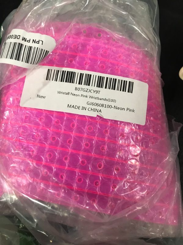 Photo 2 of Wristall Neon Pink Plastic Wristbands 100 Pack - Colored Wristbands for Events, Vinyl Wrist Bands of Party