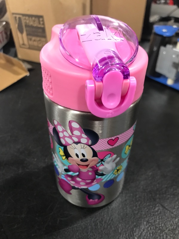 Photo 1 of Zak Designs Disney Minnie’s Happy Helpers - Stainless Steel Water Bottle with One Hand Operation Action Lid and Built-in Carrying Loop, Kids Water Bottle with Straw Spout (15.5 oz, 18/8, BPA Free)
