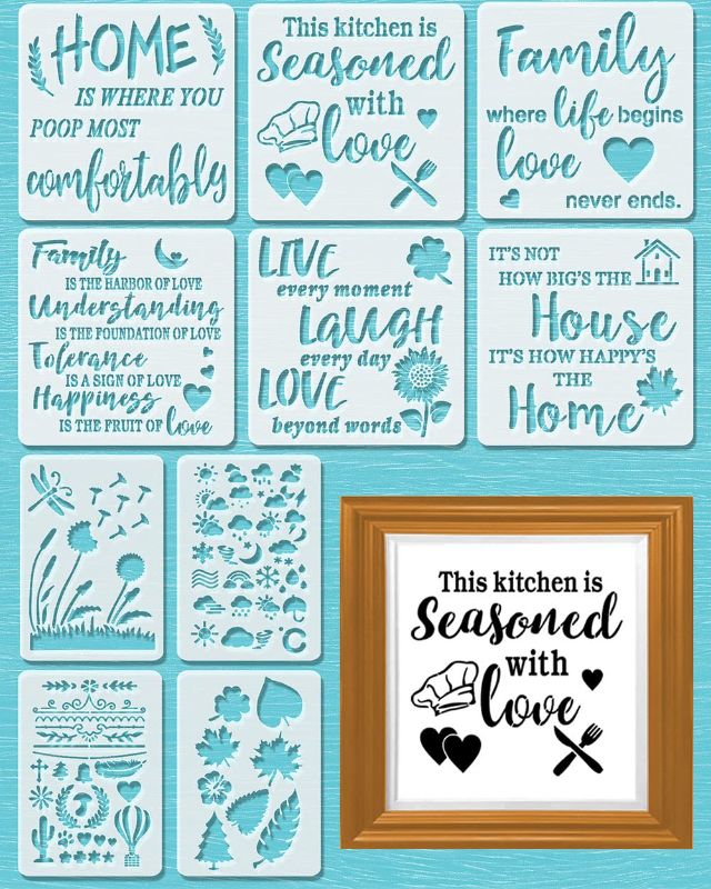 Photo 1 of AHYS Stencils for Painting on Wood/Canvas, Inspirational Word Stencils, Large Wall Stencils for Home Decor & DIY Projects Color 2 11.6x11.6 inch