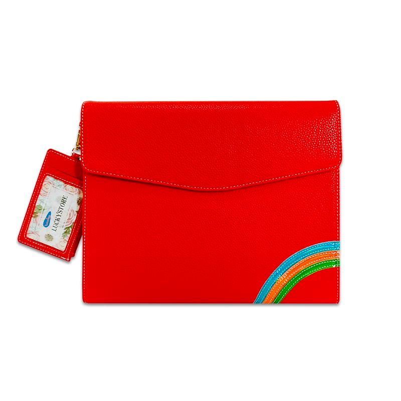 Photo 1 of luckystore - A4 Folder Business Organiser Bag Carrying Pouch Document Case Portfolio with Snap Closure/ID Card Holder Wristlet for Office/School Organization (Red)