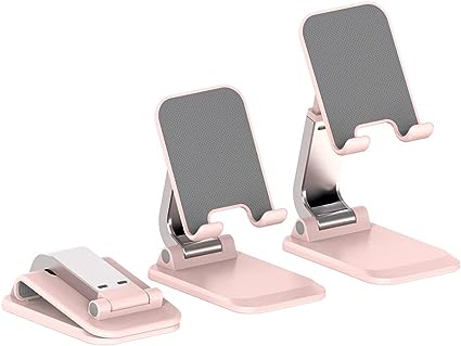 Photo 1 of JXGZCAN Cell Phone Stand, Fully Foldable Cell Phone Holder, Adjustable Angle and Height Desktop Stand Cradle Dock Compatible with All Mobile Phone, Tablets (7-10"), Cherry Pink