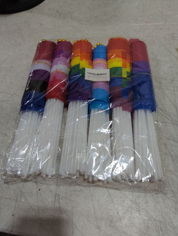 Photo 2 of 144Pcs Pride Flag Small, Rainbow LGBTQ Handheld Stick USA American Mini Flags for Gay Lesbian Bisexual Trans Asexual Parades Festival Party Favors Supplies Pride Month Accessories Stuff Decorations 