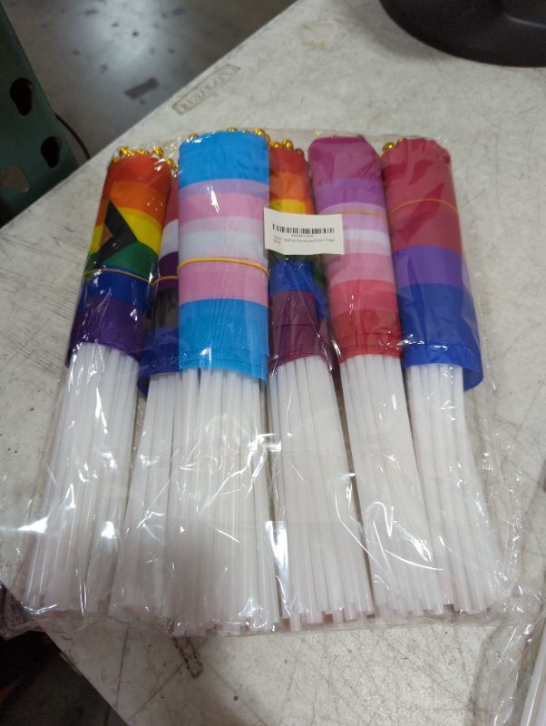 Photo 2 of 144Pcs Pride Flag Small, Rainbow LGBTQ Handheld Stick USA American Mini Flags for Gay Lesbian Bisexual Trans Asexual Parades Festival Party Favors Supplies Pride Month Accessories Stuff Decorations 