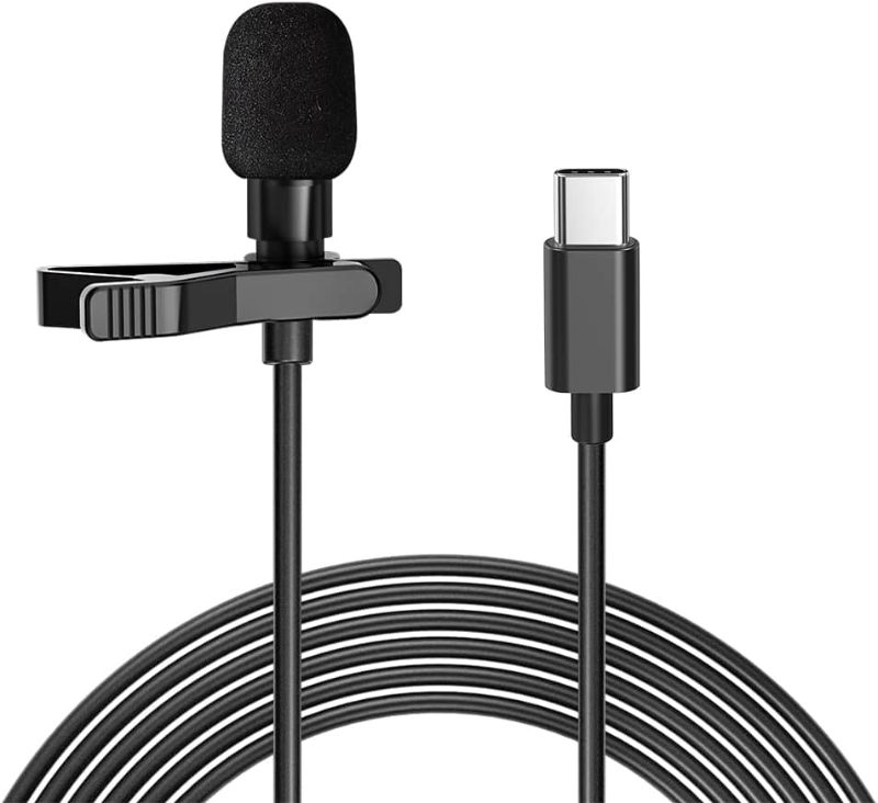 Photo 1 of USB C Microphone Lavalier Lapel Wired Mini Mic Omnidirectional Condenser Clip Microphone Recording You Tube Facebook Live Stream Vlog Auto-Sync
