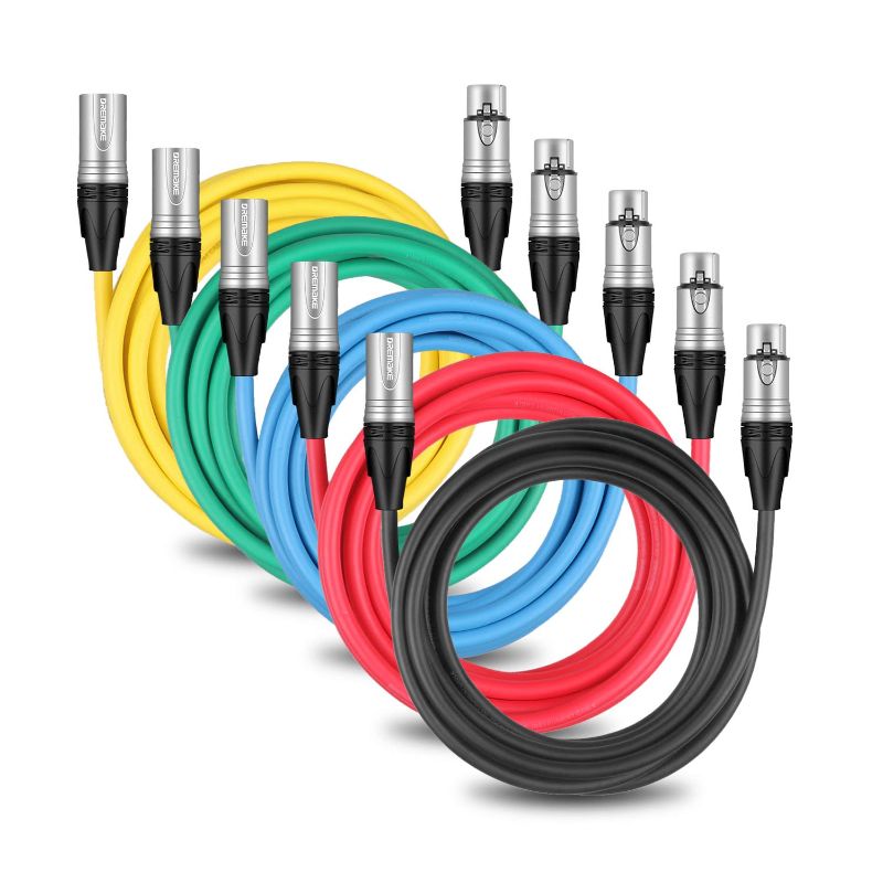 Photo 1 of DREMAKE 6FT XLR to XLR Mic Cable 5 Pack, XLR Male to Female Karaoke Microphone Coloured Speaker Cable, DMX XLR 3-Pin Balanced Patch Cord for Power Amplifier, Recording Studio, Mixer
