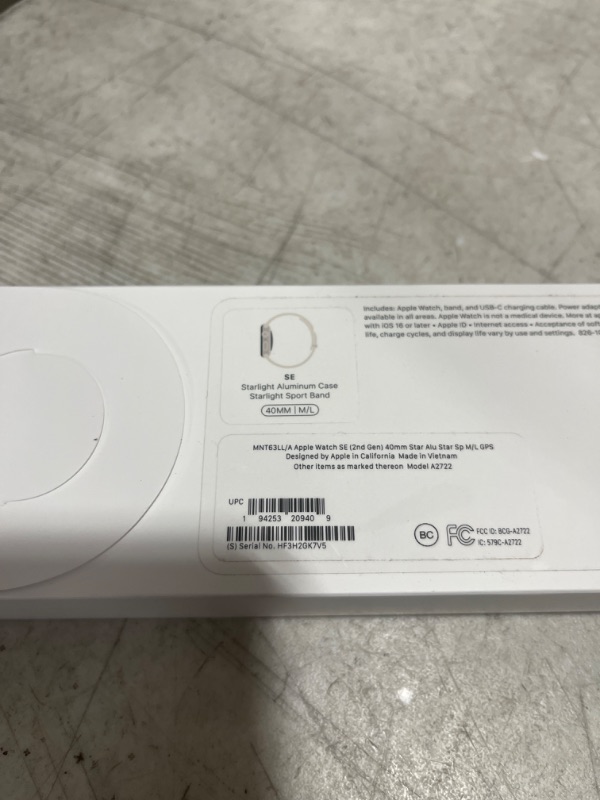 Photo 1 of Apple Watch SE (2nd Gen) [GPS 40mm] Smart Watch w/Starlight Aluminum Case & Starlight Sport Band - M/L. Fitness & Sleep Tracker, Crash Detection, Heart Rate Monitor, Retina Display, Water Resistant - FACTORY SEALED - 
