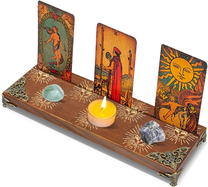 Photo 1 of 
Tarot Card Holder, Wooden Tarot Card Display Stand Altar Board Crystal Holder Altar Offering Table Witchcraft Altar Supplies Witchy Room Decor Tarot...
