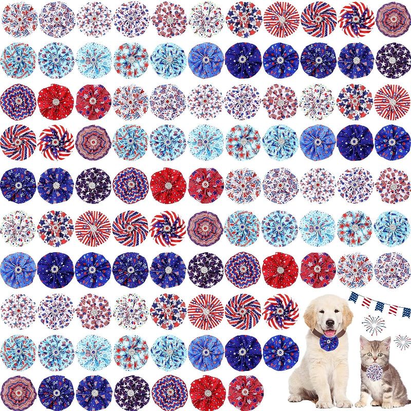 Photo 1 of 
Sweetude 100 Pcs 4th of July Dog Collar Flowers Charms Patriotic Pet Flower Collar Bow Ties Independence Day Dog Accessories Slides Attachment