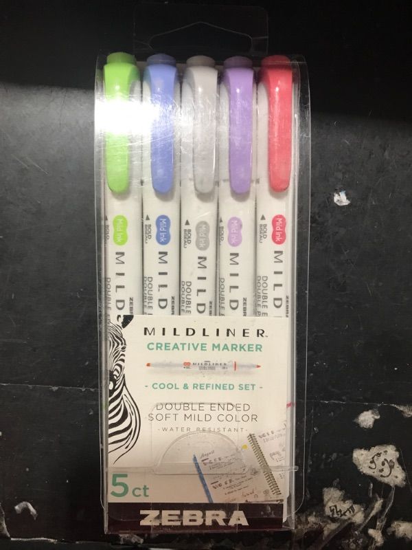 Photo 2 of Zebra Pen Mildliner Double Ended Highlighter Set, Broad and Fine Point Tips, Assorted Cool and Refined Ink Colors, 5-Pack Cool and Refined 5