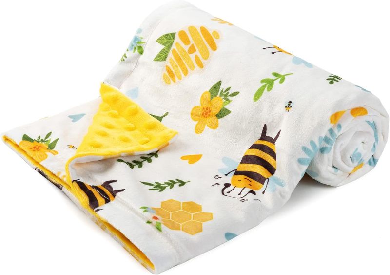 Photo 1 of Bayceen Bee Print Minky Baby Blanket for Boys and Girls, Double Layer Silky Soft Micro Fleece Baby Girl Blanket with Dotted Backing, Bee, 50x60 Inches, 60''L x 50''W https://a.co/d/bjrRjxS