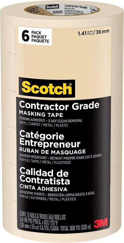 Photo 1 of 3M Scotch 1.41 in. x 60.1 yds. Heavy Duty Grade Masking Tape (6 Rolls/Pack)