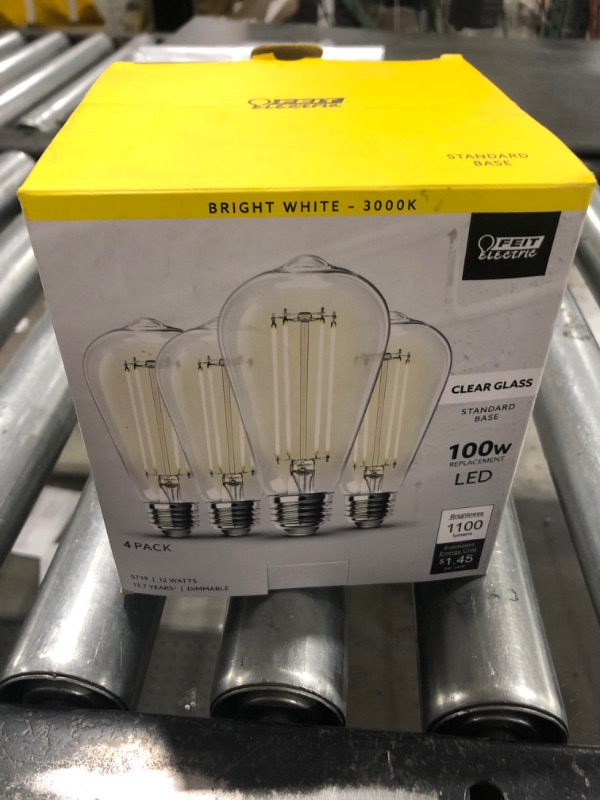 Photo 1 of 100-Watt Equivalent ST19 Dimmable Straight Filament Clear Glass Vintage Edison LED Light Bulb, Bright White (4-Pack)