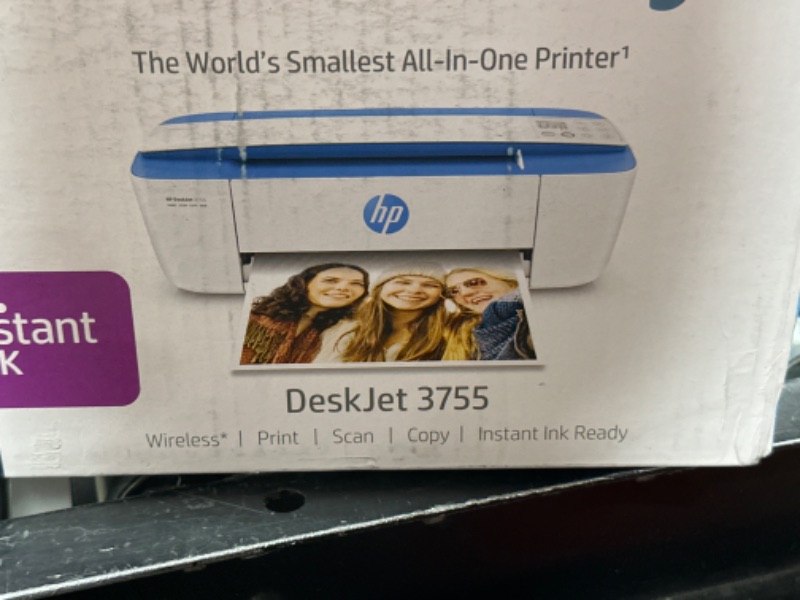 Photo 1 of HP DeskJet 3755 Compact All-in-One Wireless Printer - Blue Accent (J9V90A) 