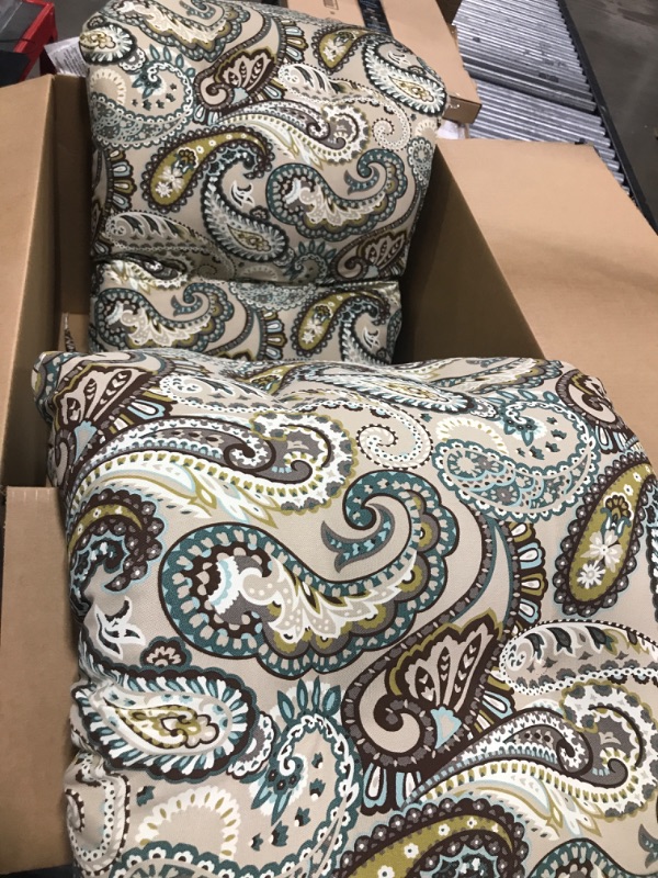 Photo 3 of 2 Pack Pillow Perfect Paisley Outdoor Round Corner Chair Cushion Deep Seat, Weather, and Fade Resistant, Round Corner - 40.5" x 21", Blue/Brown Tamara Quartz 2 Count
