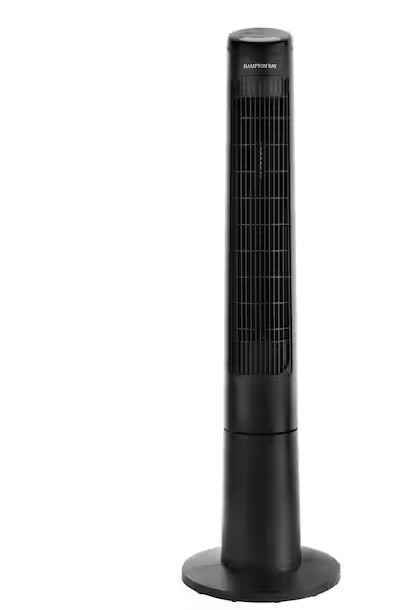 Photo 1 of 40 in. 3 Speed Remote Control Oscillating Tower Fan in Black
