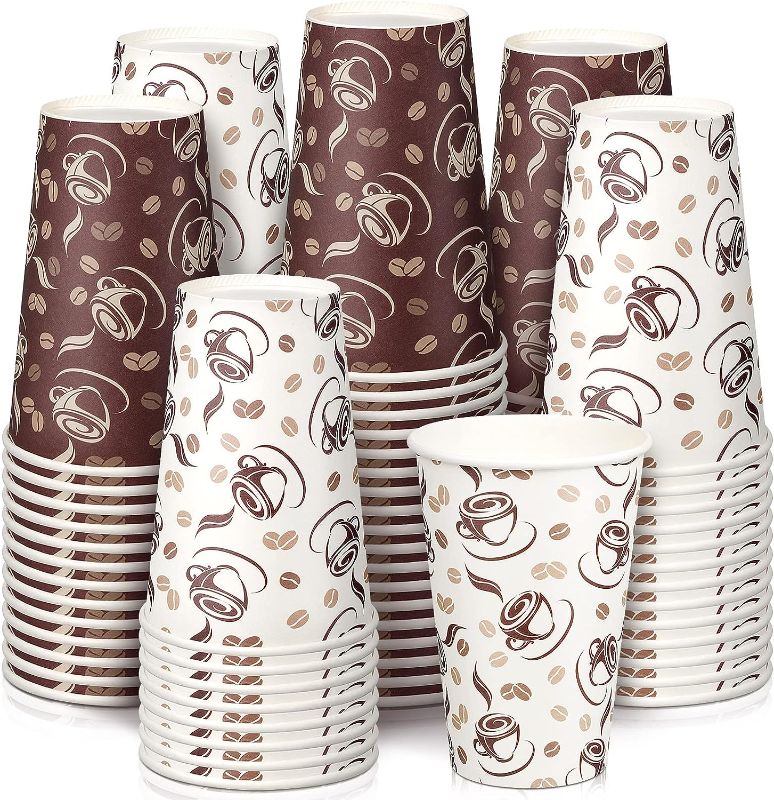 Photo 1 of 100 Pack 12oz Disposable Coffee Cups, Paper Coffee Cup, Fall Disposable Cups, Hot/ Cold Drinking Cups for Shops, Cafes, and Concession Stands, Office, Picnic, Travel, Dark Brown, Creamy-White 