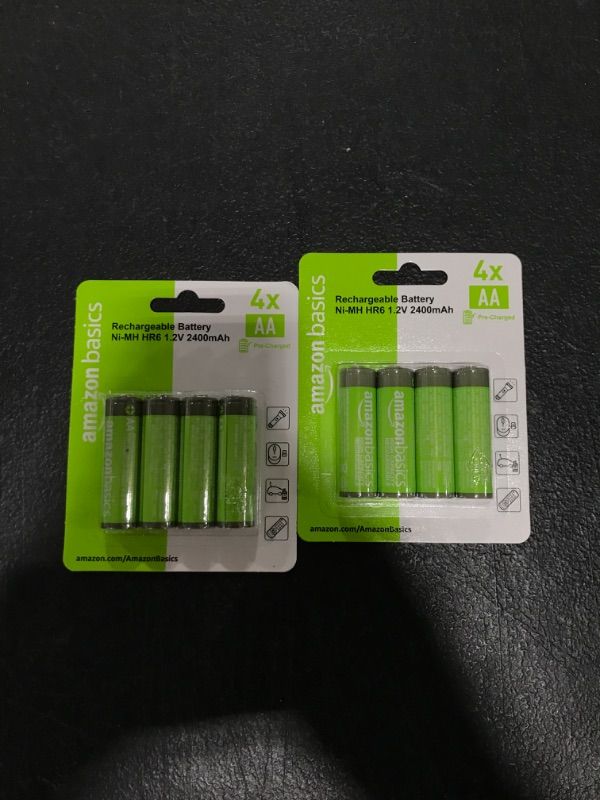 Photo 2 of (2 pack) Amazon Basics 8-Pc Rechargeable AA NiMH High-Capacity Batteries, 2400 mAh, Recharge up to 400x Times, Pre-Charged