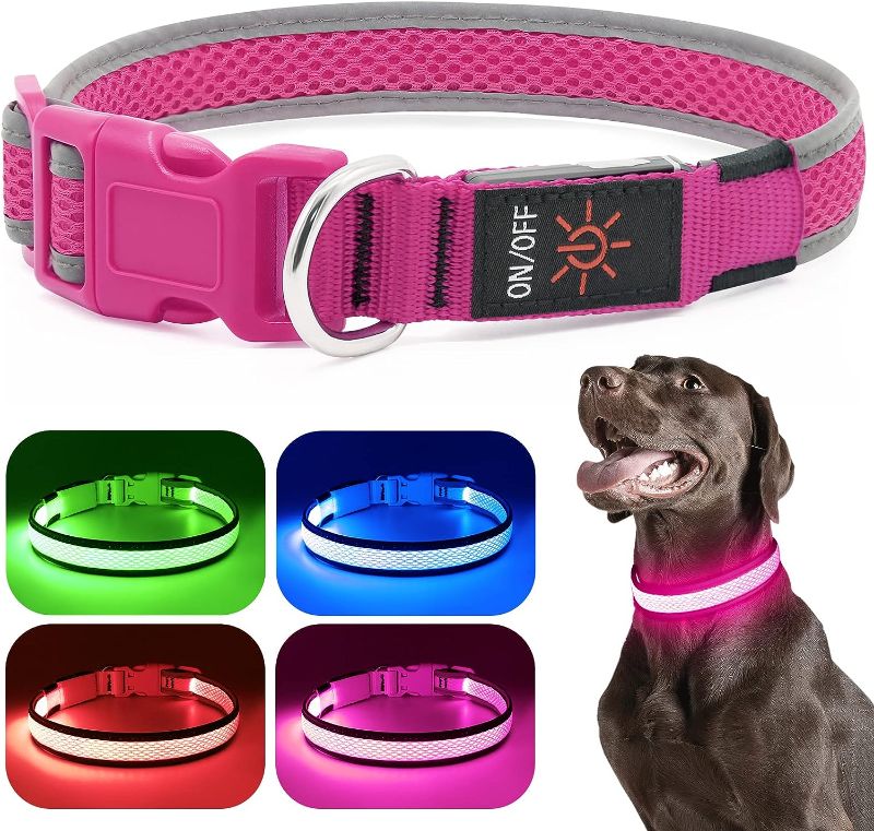 Photo 1 of 
Flashseen LED Dog Collar, USB Rechargeable Light Up Dog Collar Lights, Adjustable Comfortable Soft Mesh Safety Dog Collar for Small, Medium, Large...
Color:Blue