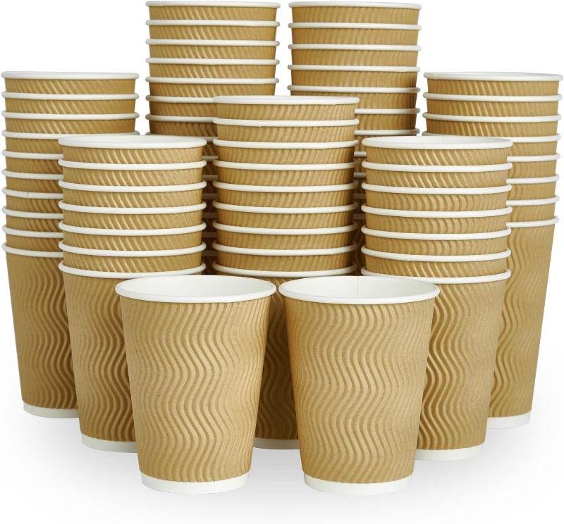 Photo 1 of 12 OZ Coffee Cups, 85 Count Insulated Ripple Wall Paper Hot Coffee Cups, Disposable Coffee Cups for Hot/Cold Drink
85 lids 85 wood stirrers and 5 cup carriers