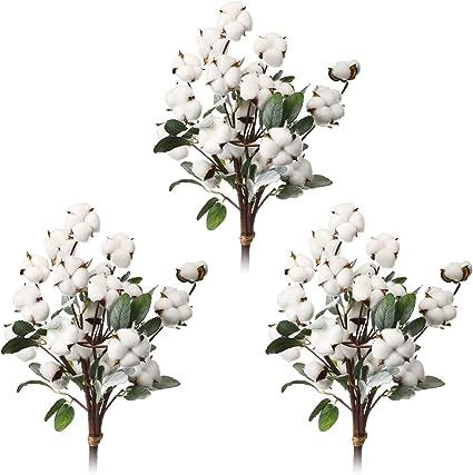 Photo 1 of 12 Pcs Wedding Cotton Stems 21 Inch Artificial Fake Cotton Flower Branches with Lambs Ear Leaves Decor Farmhouse Faux Cotton Plant Floral Small Cotton Branch for Wedding Bouquet Home Fall Vase
