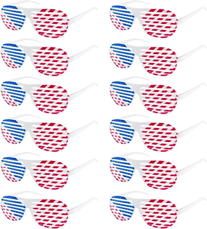 Photo 1 of American Flag USA Patriotic Design Plastic Shutter Glasses Shades Sunglasses Eyewear for Party Props, Decoration (12 Pairs) 