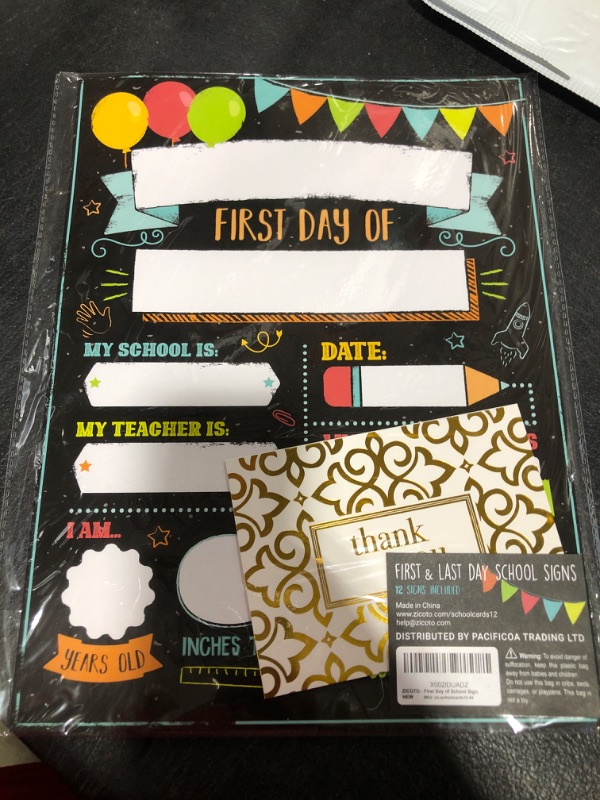 Photo 2 of Beautiful First and Last Day of School Board Signs Set of 12 - Reversible 12" x 9" Back to School Cards for Lasting Memories - Perfect Photo Prop Chalkboard Prints for Kindergarten and School classic