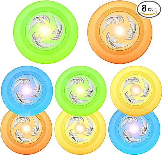 Photo 1 of 8 Pcs Flying Catch Disc Bright Lighted LED Disc Golf Easy to Throw Glow in The Dark Games for Adults Teenagers Backyard Games and Tailgating Christmas Birthday Camping Gift