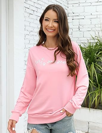 Photo 1 of Cat Mom Sweatshirts Women Long Sleeve Shirt Funny Mama Letter Print Pullover Blouse SIZE 2XL