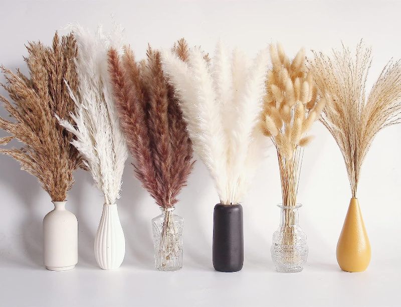 Photo 2 of 110 PCS Dried Pampas Grass Bouquet, Boho Table Decor, Bunny Tails Dried Flowers, Brown Pompas, White Pampas Grass for Wedding, Home, Rustic Party, Baby Shower Decorations 