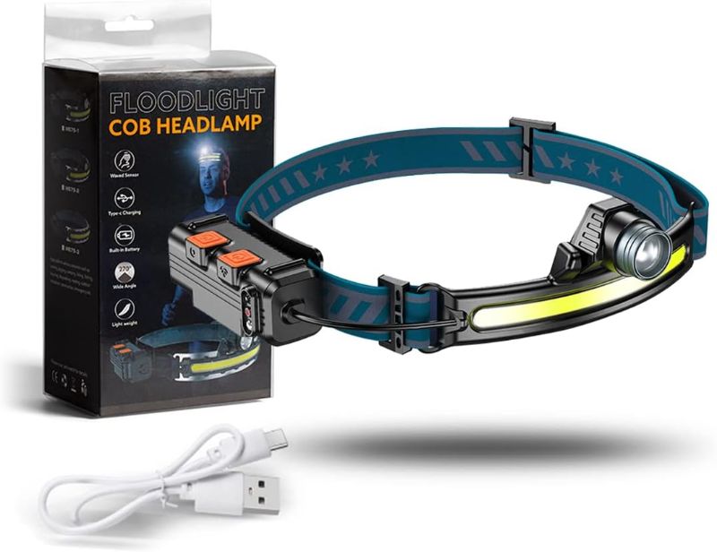 Photo 1 of CNASA LED Headlamp Rechargeable, 230° Wide Beam Headlamp, Switchable Dual Head Lamp, 6 Modes Motion Sensor, Lightweight Outdoor Waterproof Head Light for Night Running, Fishing, Cycling, Camping
