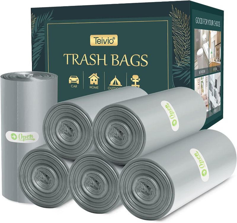 Photo 1 of 4 Gallon 330 Counts Strong Trash Bags Garbage Bags by Teivio, Bathroom Trash Can Bin Liners, Small Plastic Bags for home office kitchen (Grey)
