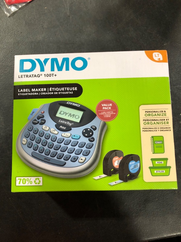 Photo 2 of DYMO LetraTag LT-100T Plus Compact, Portable Label Maker with QWERTY Keyboard (1733013),Silver/Blue
