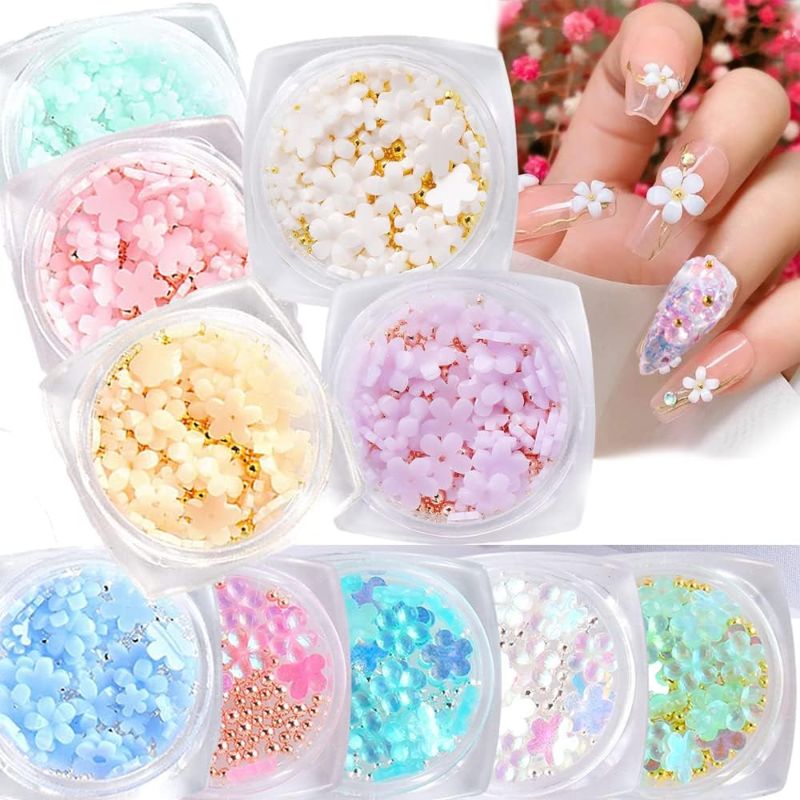 Photo 1 of 10 Boxes 3D Flowers Nail Charm, Nail Flowers for Acrylic Nails Light Change Nail Decals and Psychedelic Color for Mixed DIY Jewelry Nail Design Accessories Women's Nail Art Decorative Supplies

