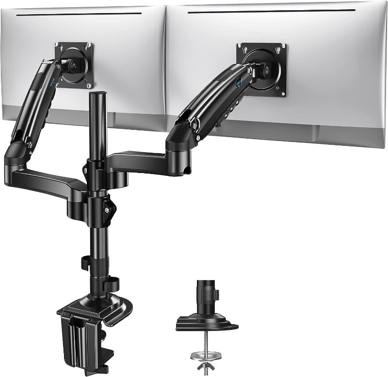 Photo 1 of HUANUO 13-32 Inch Dual Monitor Stand, Gas Spring Dual Monitor Mount, Monitor Stand 2 Monitors, Ergonomic Adjustable Tilt/Swivel/Rotate