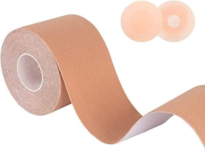 Photo 1 of 2pk Boob Tape, Bob Tape for Larger Breasts, Boobytape for Breast Lift Extra Long Roll Breast Tape with 2pcs Reusable Nipple Covers, Adhesive Bob Tape or Breast lift for Large Breasts Beige