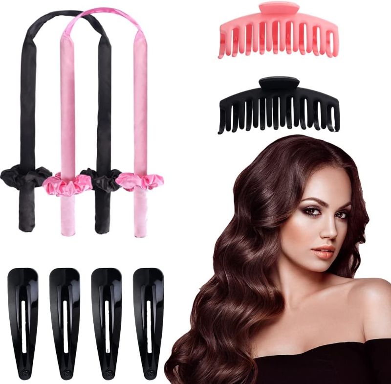 Photo 1 of 2 Pack Heatless Curling Rod Headband Heatless Hair Curler for Long Hair No Heat Silk Curling Set for Sleep in Overnight Soft Rubber Hair Rollers for Women?Black+Pink?