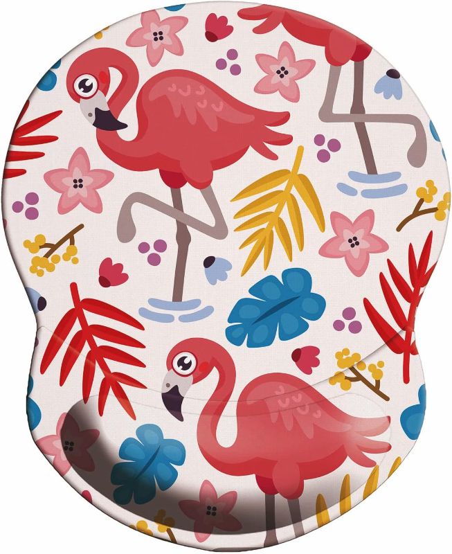 Photo 1 of Mouse Pad,Ergonomic Mouse Pad with Wrist Support Gel Mouse Pad with Wrist Rest, Mouse Mat Comfortable Typing Pain Relief?Non-Slip PU Base for Computer, Laptop, Home, Office (Cute Flamingo)