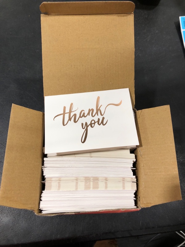 Photo 2 of 100 Christmas Bulk Thank You Cards with Envelopes White and Rose Gold Foil Designs - Blank Cards Thank You Notes with Envelopes and Fancy Box for Wedding Bridal Gift Baby Shower Business Graduation