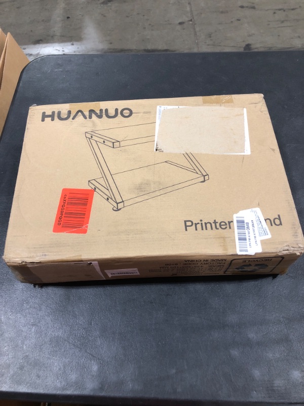 Photo 1 of HUANUO Printer Stand, Desktop Stand for Printer, Printer Stand with Storage, Printer Table Organizer, Printer Shelf w/ 2 Tier Tray & Hardware & Steel Light Wood