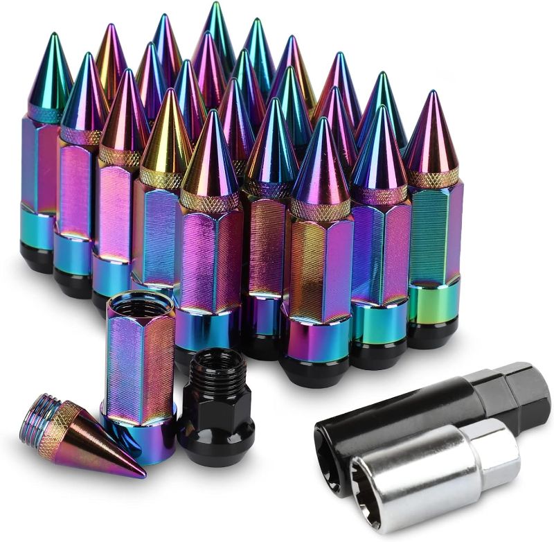 Photo 1 of 24Pcs Anti Theft Spikes Extended Tuner Wheel/Rims Lug Nut M14X1.5+Socket(Neo Chrome) 