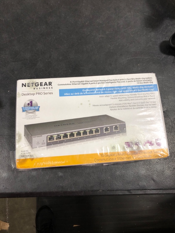 Photo 2 of NETGEAR 10-Port Gigabit/10G Ethernet Plus Switch (GS110EMX) - Managed, with 8 x 1G, 2 x 10G/Multi-gig, Desktop, Wall or Rackmount, and Limited Lifetime Protection 10 port | Multi-Gig | 2xUplinks | Managed