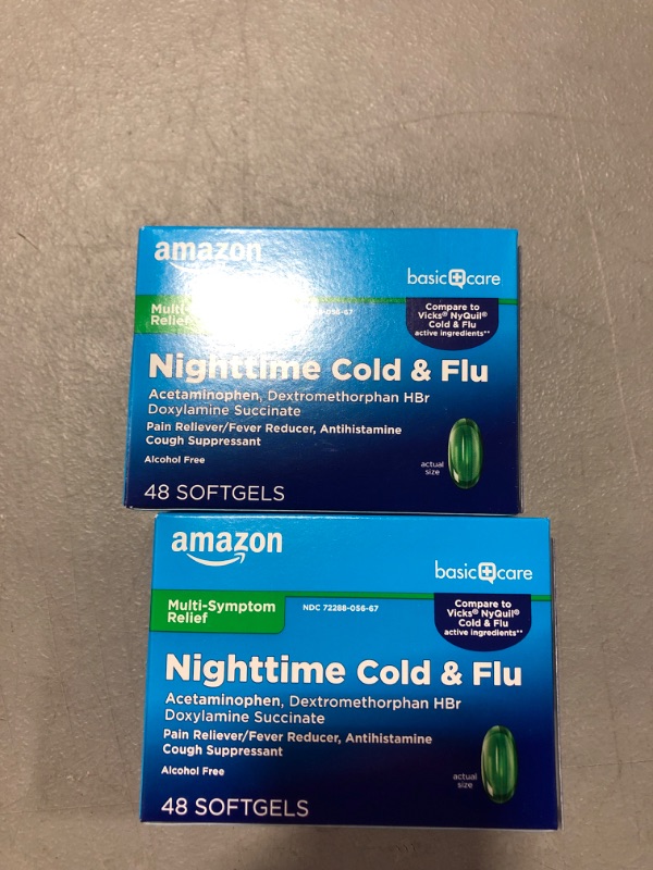 Photo 2 of 2pk Amazon Basic Care Nite Time Cold Flu Relief Softgels