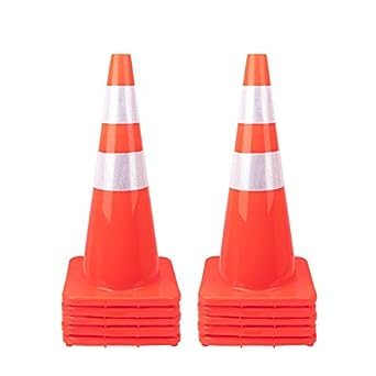 Photo 1 of [ 10 Pack ] 28" Traffic Cones PVC Safety Road Parking Cones Weighted Hazard Cones Construction Cones for Traffic Fluorescent Orange w/4" w/6" Reflective Strips Collar (10)