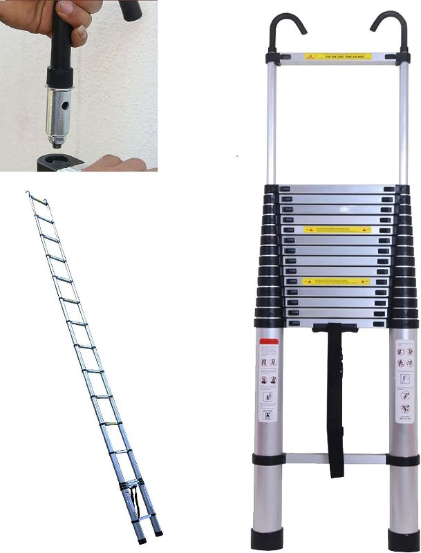 Photo 1 of  18.5 Aluminum Telescoping Ladder Adjustable Height EN131 Certificated, 330lbs Max Load Heavy Duty Portable Extension Folding Ladder Anti-Slip Rubber Feet Easy to Extend or Retract
Brand: Bowoshen