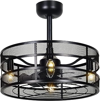 Photo 1 of AEscod Ceiling Fans with Lights, Caged Ceiling Fan with Light Remote Control, Industrial Ceiling Fan for Bedroom, Living Room, Kitchen (Black)
