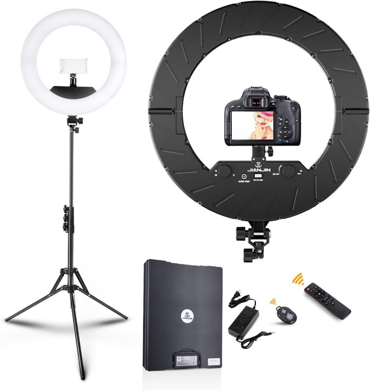 Photo 1 of JJ JIANJIN Ring Light Kit:18"/45cm Outer 55W6700k Dimmable LED Light, Tripod Stand, Remote Controller,Box for Camera,Smartphone,YouTube,TikTok,Self-Portrait Shooting,CRI90,Black
