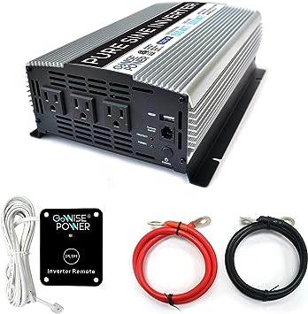 Photo 1 of GoWISE Power 1500W Pure Sine Wave Power Inverter 12V DC to 120 V AC with 3 AC Outlets, 1 5V USB Port, 2 Battery Cables, and Remote Switch (3000W Peak) PS1005 (Brand Name/Packaging May Vary)
