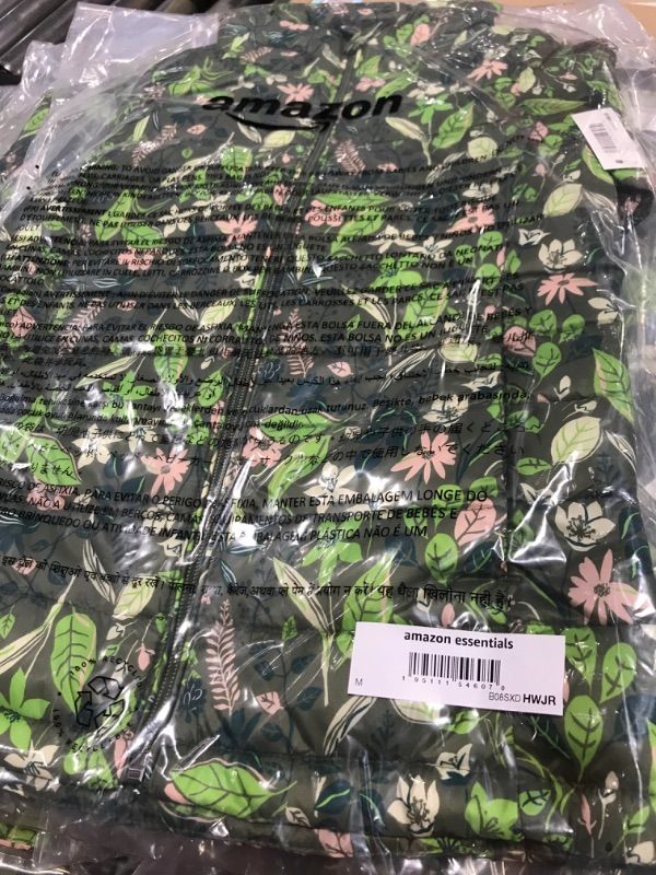 Photo 1 of Amazon Essentials Girls and Toddlers' Lightweight Water-Resistant Packable Mock Puffer Jacket Medium Green Floral